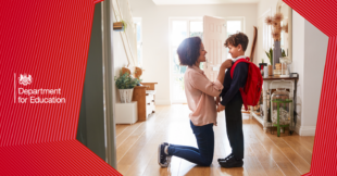 A child and parent getting ready for school