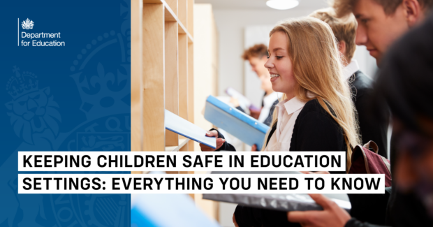 An image of teenagers at school putting files into lockers with the text: 'KEEPING CHILDREN SAFE IN EDUCATION: EVERYTHING YOU NEED TO KNOW'